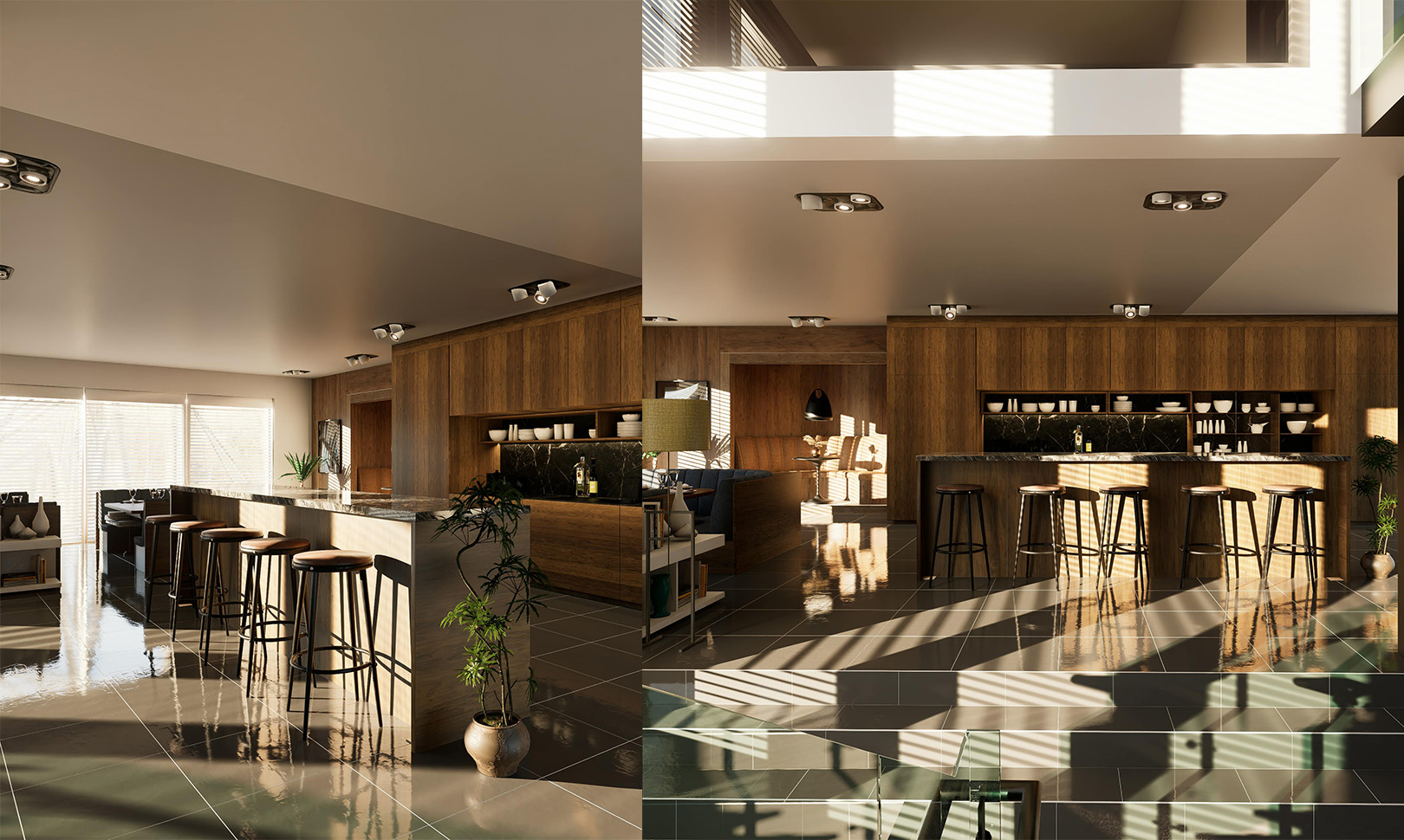 Clean architectural interior detailing for modern cluster residence